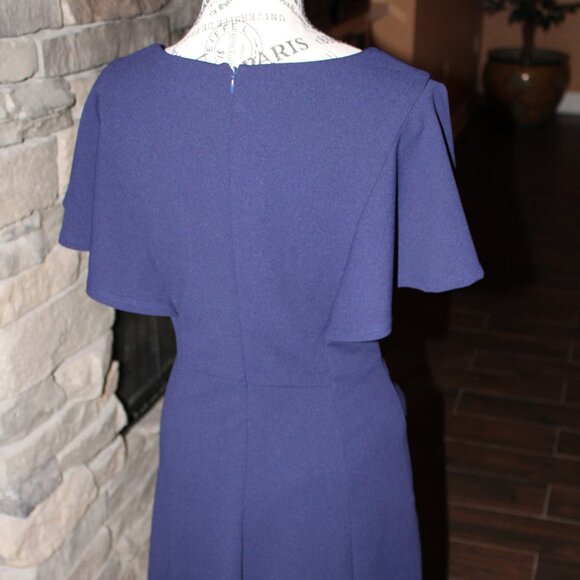 Liz Claiborne Fluttered Sleeve Navy A-Line Dress - Picture 4 of 7